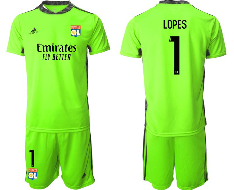 Men 2020-2021 club Olympique Lyonnais fluorescent green goalkeeper #1 Soccer Jerseys
